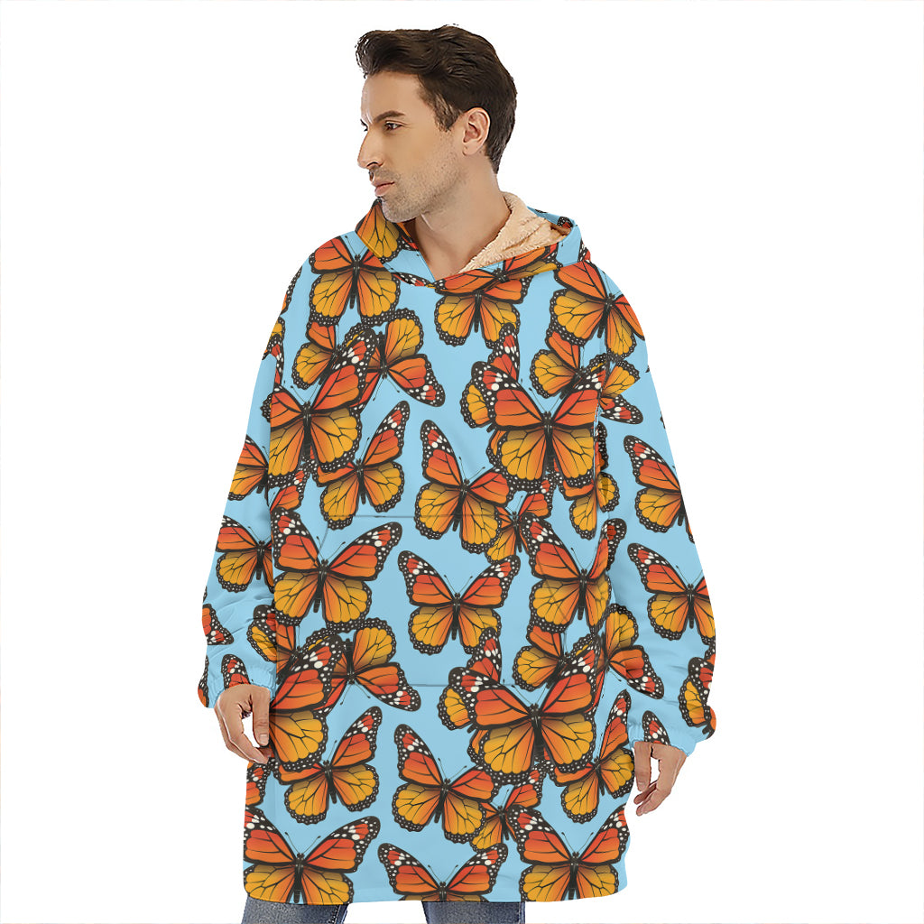 Orange Monarch Butterflies Pattern Print Hoodie Blanket