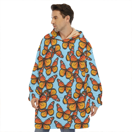 Orange Monarch Butterflies Pattern Print Hoodie Blanket