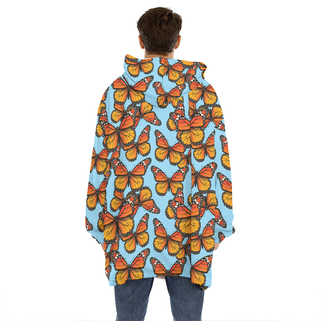 Orange Monarch Butterflies Pattern Print Hoodie Blanket
