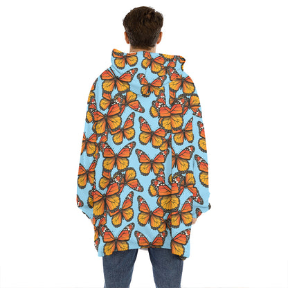 Orange Monarch Butterflies Pattern Print Hoodie Blanket