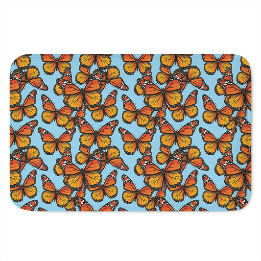 Orange Monarch Butterflies Pattern Print Indoor Door Mat
