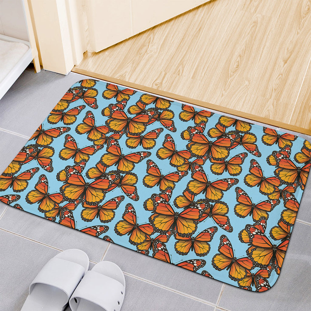 Orange Monarch Butterflies Pattern Print Indoor Door Mat