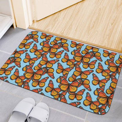Orange Monarch Butterflies Pattern Print Indoor Door Mat