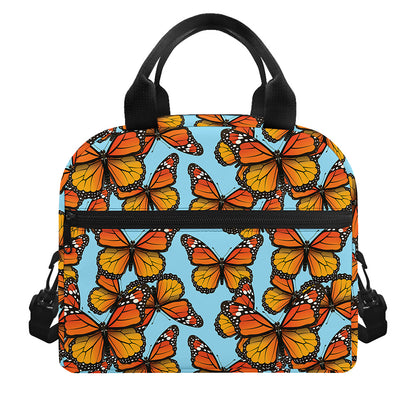 Orange Monarch Butterflies Pattern Print Insulated Lunch Bag