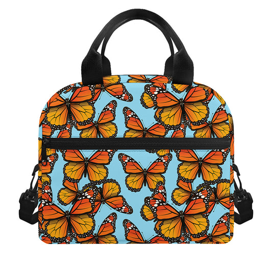 Orange Monarch Butterflies Pattern Print Insulated Lunch Bag
