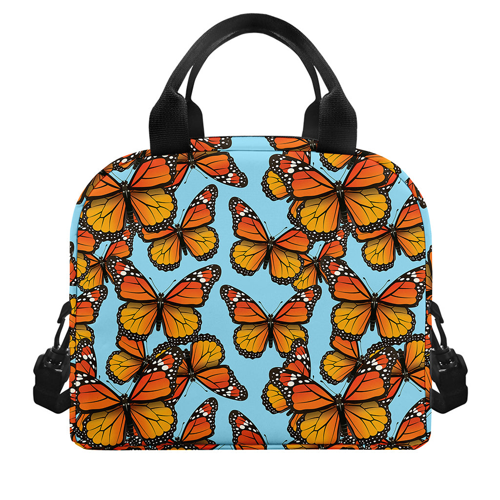 Orange Monarch Butterflies Pattern Print Insulated Lunch Bag