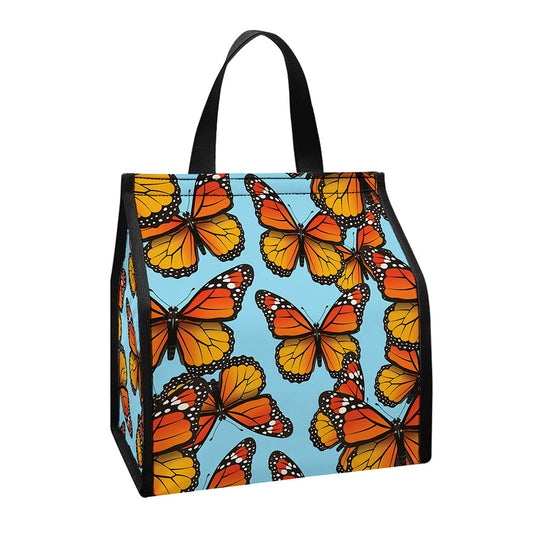 Orange Monarch Butterflies Pattern Print Insulated Lunch Tote