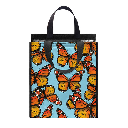 Orange Monarch Butterflies Pattern Print Insulated Lunch Tote