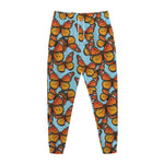 Orange Monarch Butterflies Pattern Print Jogger Pants