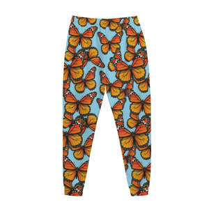 Orange Monarch Butterflies Pattern Print Jogger Pants
