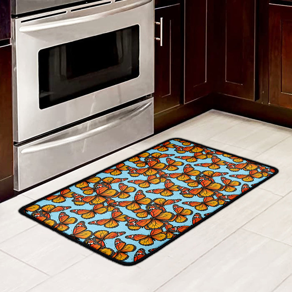 Orange Monarch Butterflies Pattern Print Kitchen Mat