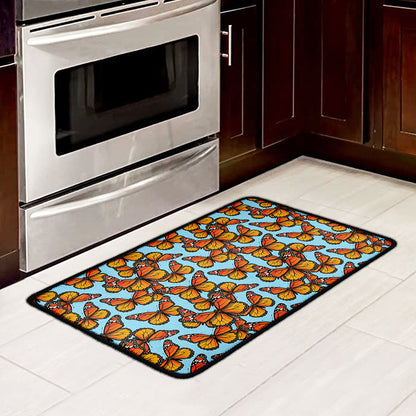 Orange Monarch Butterflies Pattern Print Kitchen Mat