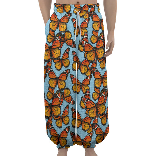 Orange Monarch Butterflies Pattern Print Lantern Pants