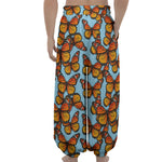 Orange Monarch Butterflies Pattern Print Lantern Pants