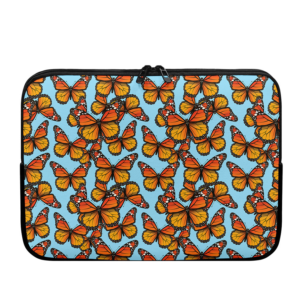 Orange Monarch Butterflies Pattern Print Laptop Sleeve