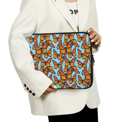 Orange Monarch Butterflies Pattern Print Laptop Sleeve