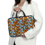 Orange Monarch Butterflies Pattern Print Laptop Sleeve With Handle