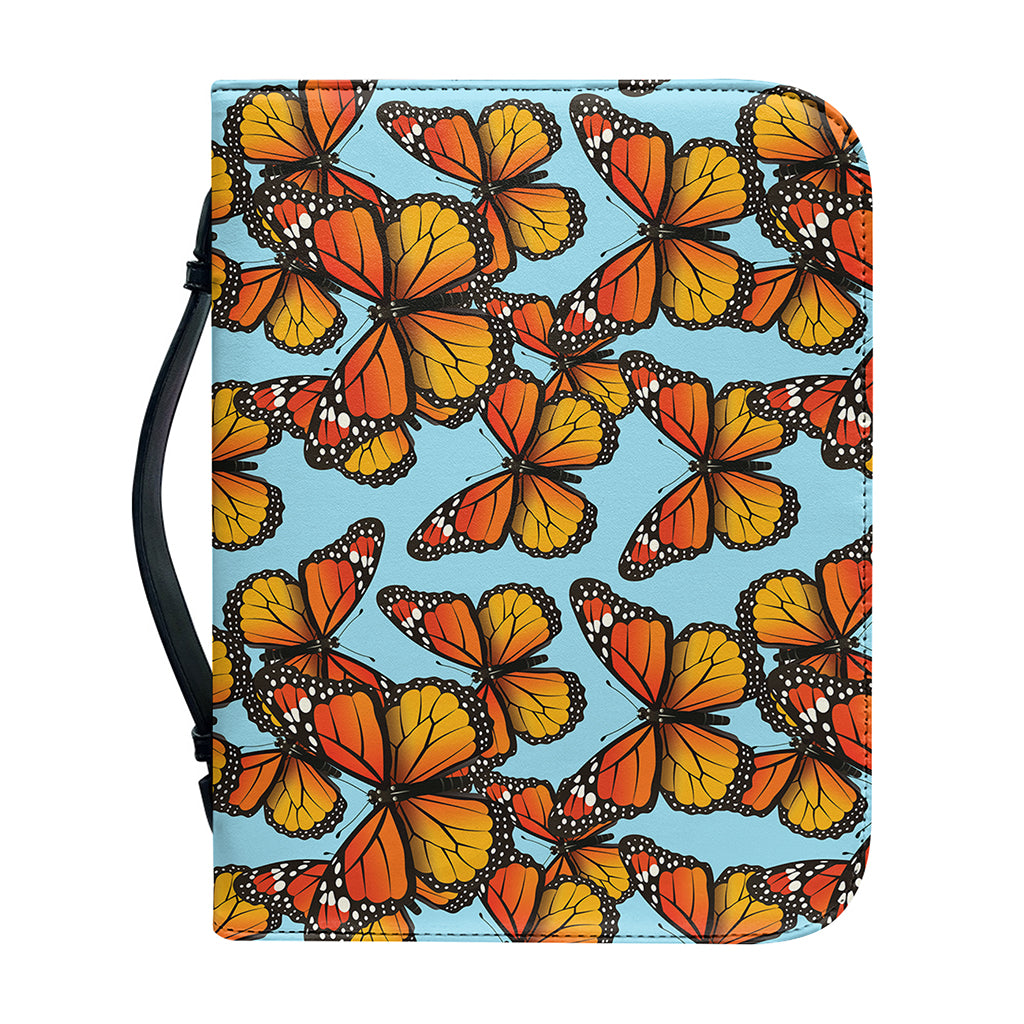 Orange Monarch Butterflies Pattern Print Leather Bible Cover