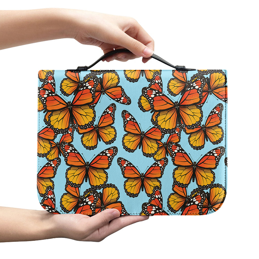 Orange Monarch Butterflies Pattern Print Leather Bible Cover