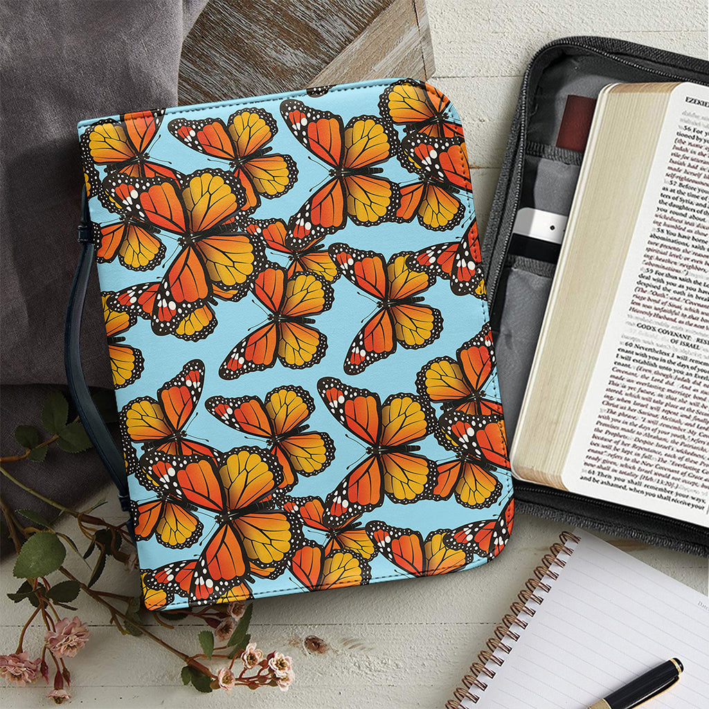 Orange Monarch Butterflies Pattern Print Leather Bible Cover