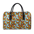 Orange Monarch Butterflies Pattern Print Leather Duffel Bag