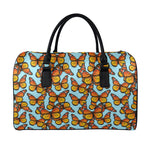 Orange Monarch Butterflies Pattern Print Leather Duffle Bag