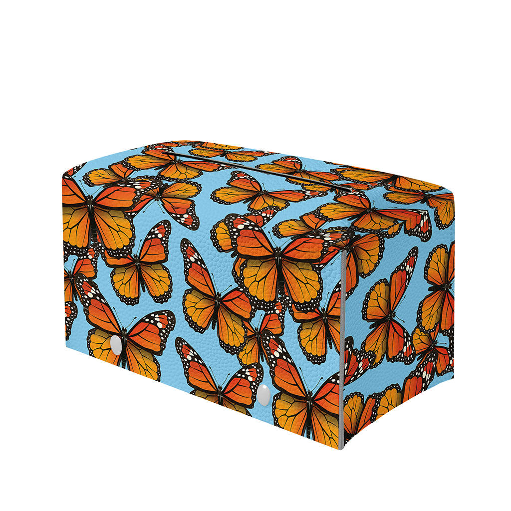Orange Monarch Butterflies Pattern Print Leather Tissue Box Cover