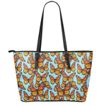 Orange Monarch Butterflies Pattern Print Leather Tote Bag