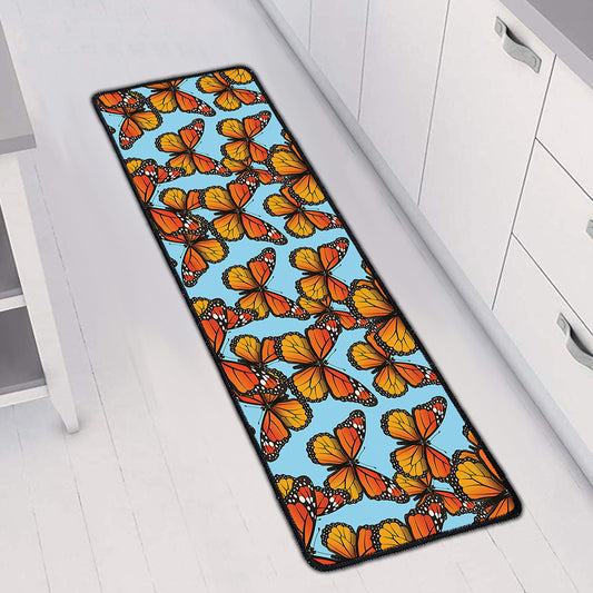 Orange Monarch Butterflies Pattern Print Long Kitchen Mat