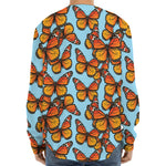 Orange Monarch Butterflies Pattern Print Long Sleeve Baseball Jersey