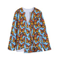 Orange Monarch Butterflies Pattern Print Long Sleeve Short Coat
