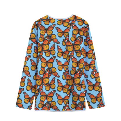 Orange Monarch Butterflies Pattern Print Long Sleeve Short Coat