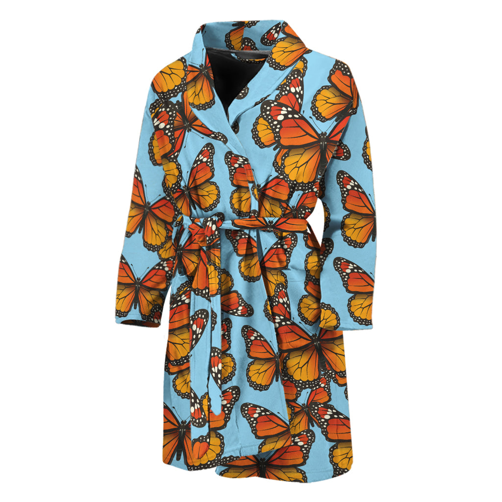 Orange Monarch Butterflies Pattern Print Men's Bathrobe