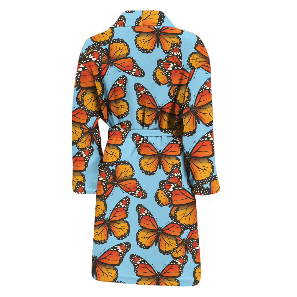 Orange Monarch Butterflies Pattern Print Men's Bathrobe