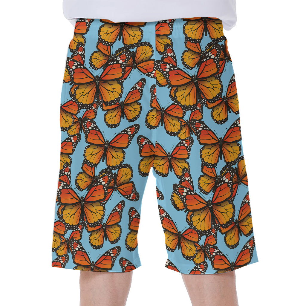 Orange Monarch Butterflies Pattern Print Men's Beach Shorts