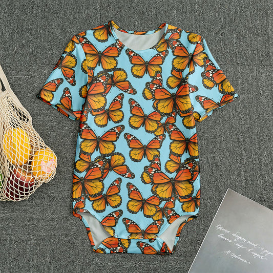 Orange Monarch Butterflies Pattern Print Men's Bodysuit