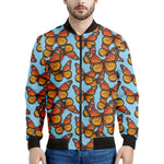 Orange Monarch Butterflies Pattern Print Men's Bomber Jacket