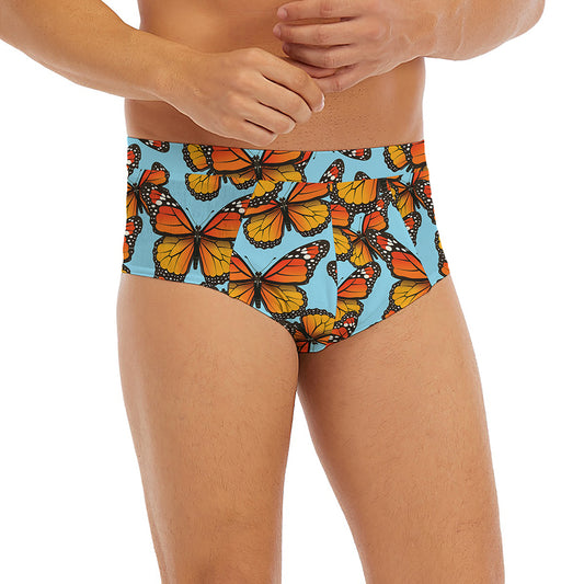 Orange Monarch Butterflies Pattern Print Men's Briefs