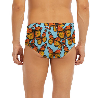 Orange Monarch Butterflies Pattern Print Men's Briefs