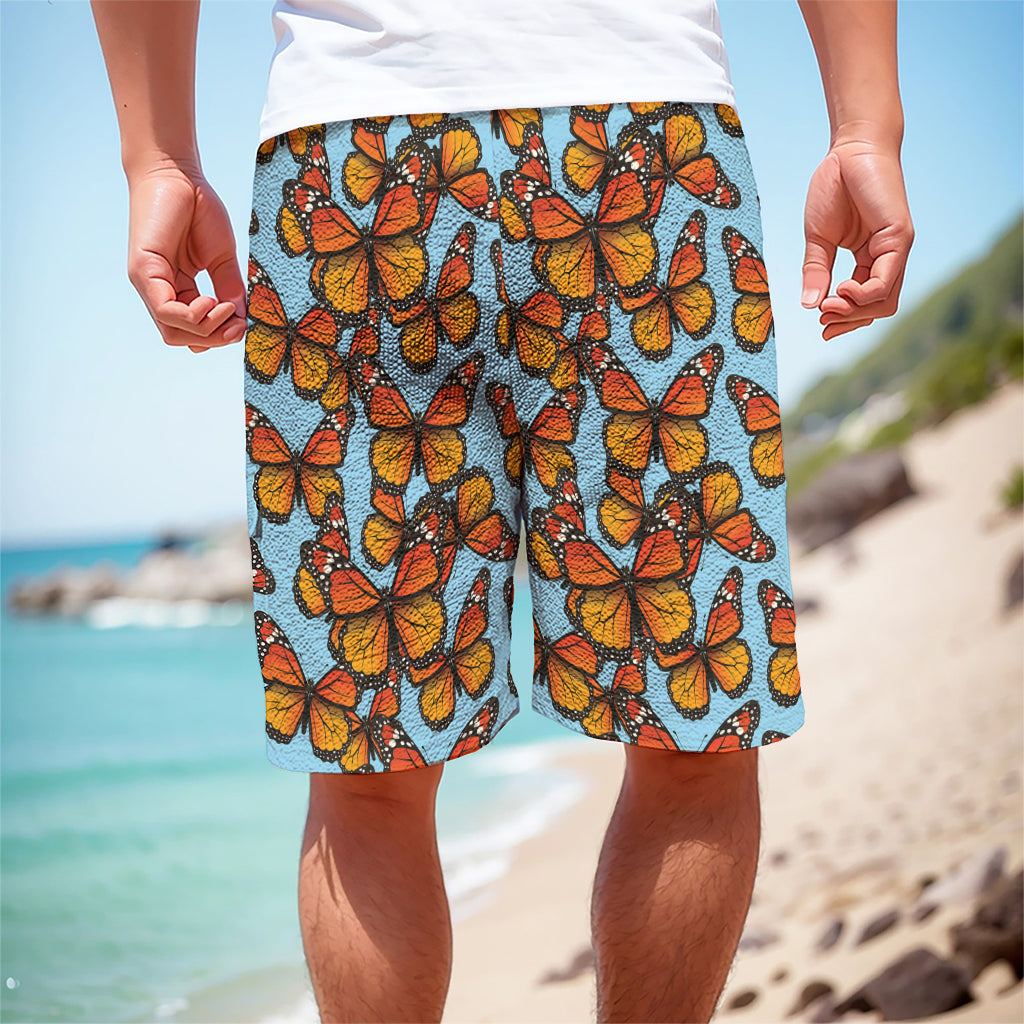 Orange Monarch Butterflies Pattern Print Men's Cargo Shorts