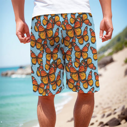 Orange Monarch Butterflies Pattern Print Men's Cargo Shorts