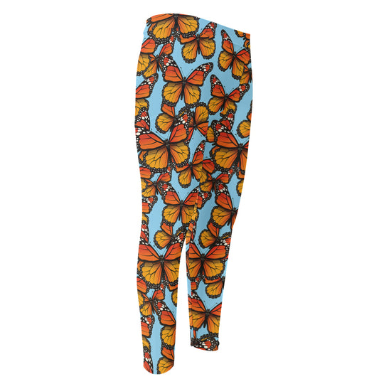 Orange Monarch Butterflies Pattern Print Men's Compression Pants