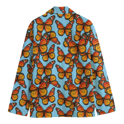 Orange Monarch Butterflies Pattern Print Men's Cotton Blazer