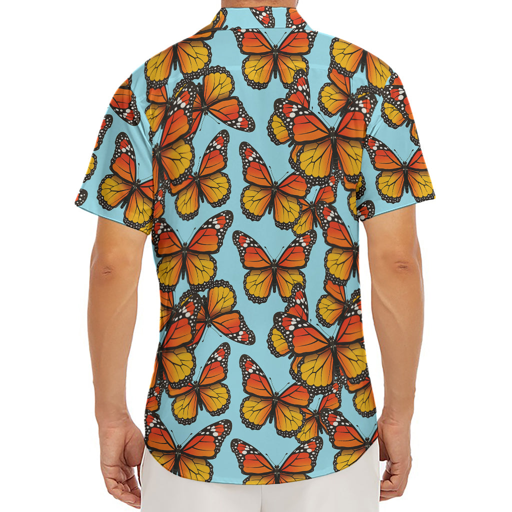 Orange Monarch Butterflies Pattern Print Men's Deep V-Neck Shirt