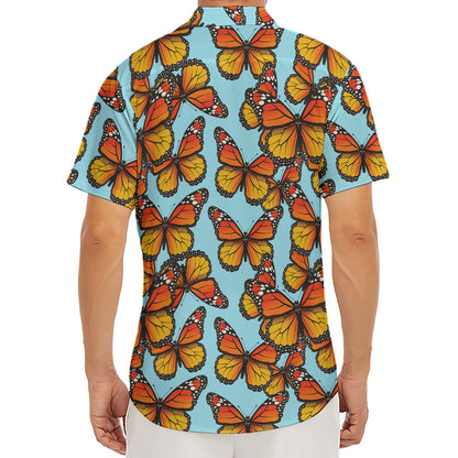 Orange Monarch Butterflies Pattern Print Men's Deep V-Neck Shirt