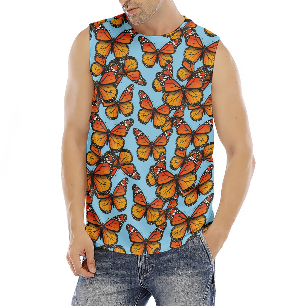 Orange Monarch Butterflies Pattern Print Men's Fitness Tank Top