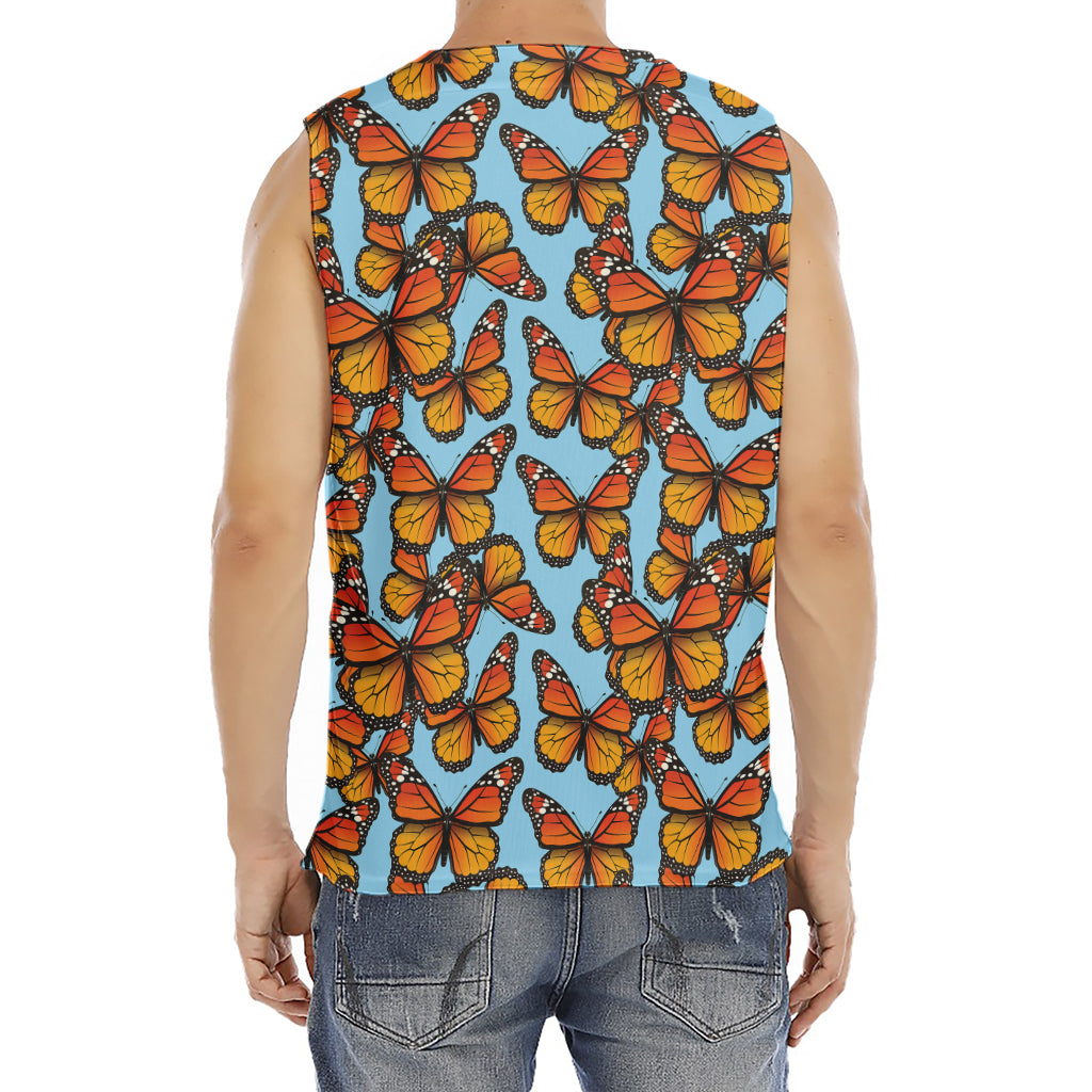 Orange Monarch Butterflies Pattern Print Men's Fitness Tank Top