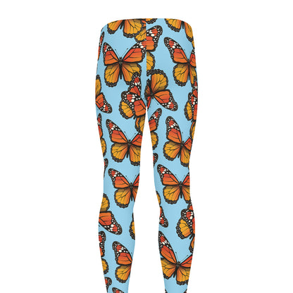 Orange Monarch Butterflies Pattern Print Men's leggings