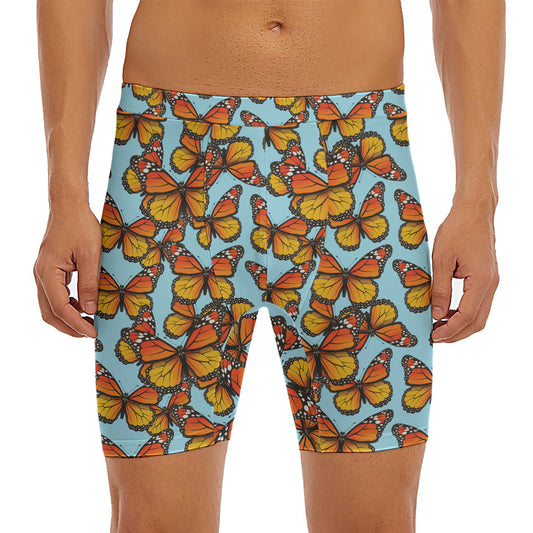 Orange Monarch Butterflies Pattern Print Men's Long Boxer Briefs