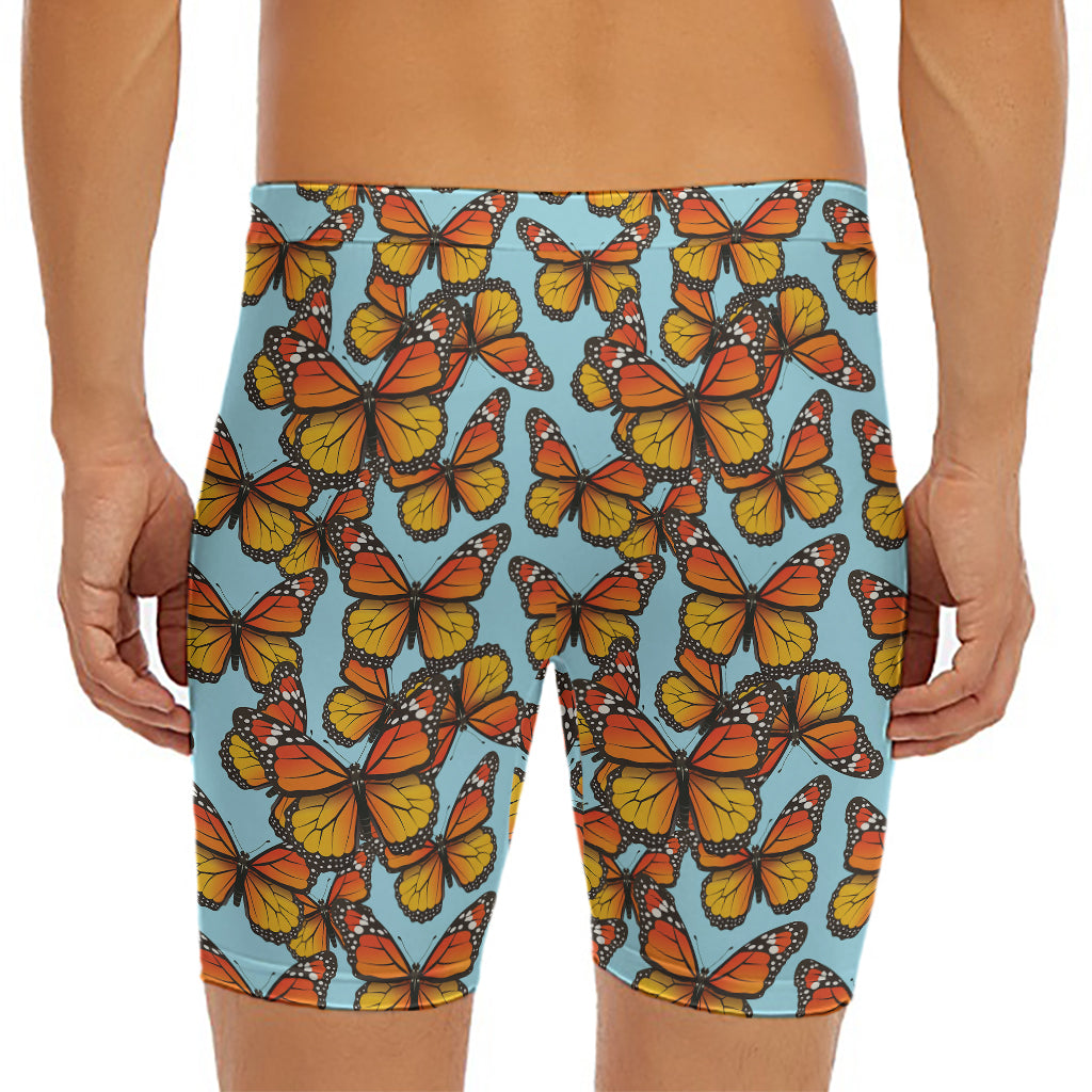 Orange Monarch Butterflies Pattern Print Men's Long Boxer Briefs